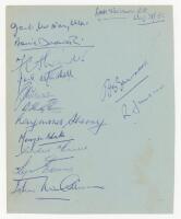 Lord's Taverners 1958. Large album page dated 31st August 1952, signed by thirteen players including Ben Barnett (Victoria &amp; Australia 1929-1947). Sold with two pages signed by Royal Air Force teams of 1958 and 1960, each with twelve signatures, inclu