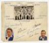 Lancashire C.C.C. 1936. Mono real photograph trade card of the 1936 Lancashire team laid down to ruled page and nicely signed in ink by five Lancashire players. Three signed to page are William Pattterson (Cambridge University, Lancashire 1874-1882), Cyri