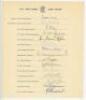 M.C.C. tour to West Indies 1959/60. Official autograph sheet fully signed by all fifteen members of the M.C.C. touring party. Signatures include May (Captain), Cowdrey, Allen, Barrington, Dexter, Illingworth, Pullar, Smith, Statham, Subba Row, Swetman, Tr