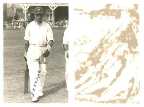 Robert Elliott Storey Wyatt. Warwickshire, Worcestershire &amp; England 1923-1951. Nice original mono plain back real photograph postcard of Wyatt walking out to bat at Scarborough wearing an England cap. Nicely signed in black ink to the photograph by Wy
