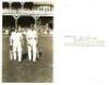 Arthur Mitchell and Arthur Wood, Yorkshire. Original mono real photograph postcard of Mitchell and Wood walking out to bat at Scarborough. Match unknown but likely 1930s. The photograph by Walkers Studios of Scarborough. VG - cricket