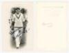 Thomas William 'Tom' Graveney. Gloucestershire, Worcestershire, Victoria &amp; England 1948-1970. Mono real photograph plain back photograph of Graveney, full length in cameo, walking out to bat at Scarborough in 1955. Very nicely signed in blue ink to th