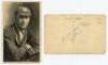 John Berry 'Jack' Hobbs. Surrey &amp; England, 1905-1934. Sepia real photograph postcard of Hobbs, head and shoulders in M.C.C. cap and blazer. Signed in blue ink by Hobbs to the photograph, the signature a little indistinct. Additionally signed by Hobbs 