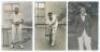 Maurice William Tate. Sussex &amp; England 1912-1937. Three mono real photograph postcards of Tate. Two depict Tate in indoor nets, one standing at the wicket, ball in hand, the other in forward defensive batting pose, both nicely signed to the image by T