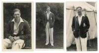 Arthur Percy Frank Chapman. Cambridge University, Kent &amp; England 1920-1938. Excellent mono real photograph postcard of Chapman depicted seated three quarter length, wearing M.C.C. touring blazer. Nicely signed in black ink to the photograph. B&W Fisk 