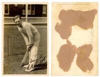 Charles Harry 'Charlie' Bull. Kent &amp; Worcestershire 1929-1939. Sepia real photograph postcard of Bull in batting pose. Nicely signed in black in by Bull to the photograph. B.C. Flemons of Tonbridge. Adhesive marks to verso, light creasing, otherwise i