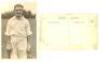 Leslie Ethelbert George 'Les' Ames. Kent &amp; England 1926-1951. Sepia real photograph postcard of a youthful Ames standing three quarter length leaning on his bat at the wicket. Nicely signed in ink to the photograph by Ames. Flemons of Tonbridge. Adhes