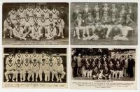 Australia tours to England 1921-1956. Four original postcards of Australian touring parties to England. Includes mono postcards of the 1921 and 1926 teams, both by T. Bolland, Southall. Also two mono real photograph postcards of the 1930 team (J. Smith Bo