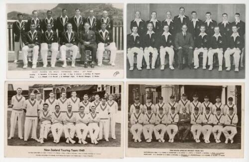 Touring and Test teams 1920s-1950s. Five mono real photograph postcards and one mono postcard of Test and touring parties. Postcards are West Indies team for the 4th Test v M.C.C., Trinidad 1954, New Zealand to South Africa 1953/54, New Zealand to England