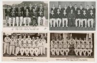 Touring and Test teams 1920s-1950s. Five mono real photograph postcards and one mono postcard of Test and touring parties. Postcards are West Indies team for the 4th Test v M.C.C., Trinidad 1954, New Zealand to South Africa 1953/54, New Zealand to England