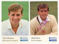 Cornhill Insurance Test Series signed collectors' cards. Sixty five cards each signed by the featured player. Cards are Series F (Qty 1) Munton. Series G (3) Ilott, Fraser, Illingworth. Series H (8) Bolus (2), Rhodes, Benjamin, Taylor, Such, DeFreitas, Ti