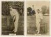 Phillips 'Pinnace' premium issue cabinet size real photograph trade cards issued in 1924. Two real photograph cards of Jack Hobbs, Surrey, No. 16.C, and Henry Howell, Warwickshire, No. 70.C. Plain backs. Adhesive marks to verso of both, otherwise in good 