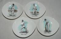 'Alfred Mynn, Thomas Box, Fuller Pilch and William Lillywhite'. Four Sandland Ware ceramic trinket/ash trays with individual transfer printed images of each player in cricketing pose with name beneath. Each 5&quot;x4.5&quot;. G/VG - cricket