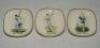 'Maurice Tate, Frank Worrell and Jack Hobbs'. Three Sandland Ware ceramic trinket/ash trays with individual transfer printed images of each player in cricketing pose with name beneath. Each 4.5&quot;x4.5&quot;. G/VG - cricket