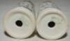 Hampshire County Cricket Club. Pair of salt and pepper pots with transfer printed colour image of the Hampshire emblem and name beneath to each pot and name printed beneath. Lancaster &amp; Sandland Ltd. 4" tall. Lacking stoppers to bases. G - cricke - 2