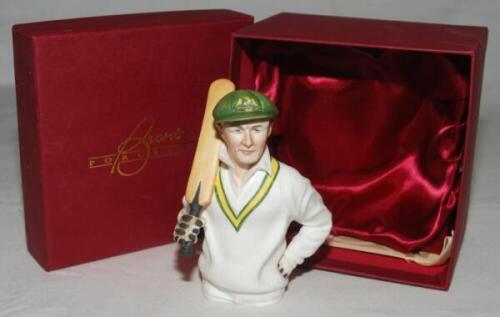 Don Bradman. Bradman porcelain candle snuffer produced by Bronte Porcelain. The snuffer shows Bradman half length wearing Australian cap and sweater and holding a bat on his shoulder. Limited edition 452/750. In original box, with certificate. VG - cricke