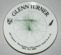 'Glenn Turner. 100th Hundred. Worcestershire v Warwickshire- Scored 311 not out 29th May 1982'. A not often seen plate produced by Severnside Ceramics, Worcester and Duncan Fearnley, to commemorate Turner achieving 100 first-class centuries. VG - cricket