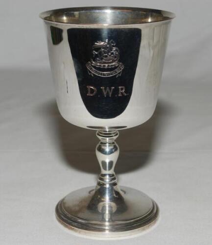Derek Randall. Nottinghamshire &amp; England 1972-1993. Silver plated goblet presented to Randall by the M.C.C. for the England tour of Pakistan &amp; New Zealand 1983-94 with engraved image of St. George &amp; the Dragon of England with initials 'D.W.R.'