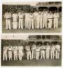 H.D.G. Leveson-Gower's XI v South Africans, Scarborough 1935. Two original mono photographs of each team standing in one row wearing cricket attire in front of the pavilion, for the match played 7th- 10th September 1935. Leveson-Gower's XI includes Wyatt 