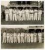 H.D.G. Leveson-Gower's XI v M.C.C. Australian Touring Team, Scarborough 1936. Two original mono photographs of each team standing in one row wearing cricket attire in front of the pavilion, for the match played 5th- 8th September 1936. Leveson-Gower's XI 