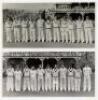 Scarborough Festival 1950. Three original mono photographs of teams lined up in one row wearing cricket attire in front of the pavilion. Teams are for North v South, 6th- 8th September 1950, and the H.D.G. Leveson-Gower XI for the tour match v West Indies