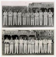 Gentlemen v Players, Scarborough Festival 1951. Two original mono photographs of each of the teams lined up in one row wearing cricket attire in front of the pavilion, for the match played 5th- 7th September 1951. Gentlemen are Yardley (Captain), Sutcliff