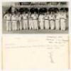 Australia tour to England. Scarborough Cricket Festival 1956. Original mono photograph of the Australian team lined up in one row wearing cricket attire in front of the pavilion, for the match v T.N. Pearce's XI, 5th-7th September 1956. Players are Johnso