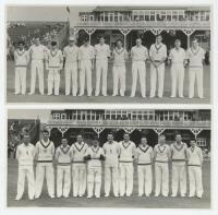 Gentlemen v Players. Scarborough 1958. Two large original mono photographs of the teams standing in one row in front of the pavilion at Scarborough for the match played 6th-9th September 1958. One photograph of the Gentlemen including Goonesena, Dexter, P