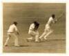 The Ashes. England v Australia 1938. Five original sepia press photographs of action from the first Test at Trent Bridge, 10th- 14th June 1938. Two images from the first day's play depict Bradman leading his side out to field at the start of play, and Eng - 2