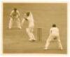 The Ashes. England v Australia 1938. Five original sepia press photographs of action from the first Test at Trent Bridge, 10th- 14th June 1938. Two images from the first day's play depict Bradman leading his side out to field at the start of play, and Eng - 4