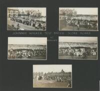 'Johnnie Walker Test Match Scoreboard at Margate' 1930. Fourteen mono candid photographs laid to album pages of scenes at Margate during the fifth and final Ashes Test at The Oval on 16th-21st August 1930. The photographs include scenes of large crowds ga