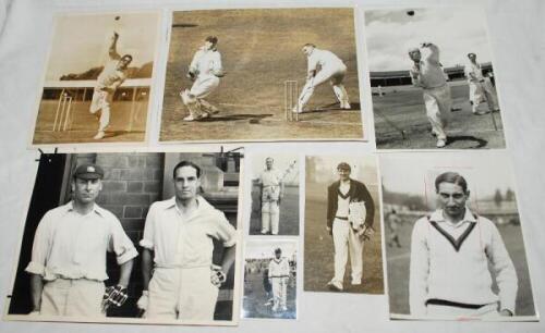 Sutcliffe, Hobbs and England Test and County players 1930s-1960s. A selection of thirty seven original mono press photographs with the odd restrike and candid photograph comprising player portraits, match action, walking out to bat etc. Herbert Sutcliffe 
