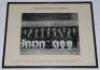 'South African Cricket Team in Great Britain 1960'. Original official photograph of the South African touring party, standing and seated in rows, the players wearing cricket attire and tour blazers. The photograph is laid down to official photographer's m