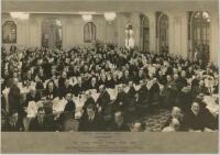 South Africa tour to England 1935. Large official mono photograph of the attendees seated at tables for the luncheon given by the British Sportsman's Club to the South African touring party at the Savoy Hotel, London, 17th April 1935. Printed titles to lo