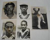 Alfred Lewis 'Alf' Valentine. Jamaica &amp; West Indies 1949-1965. Five original mono press photographs of Valentine at various stages of his playing career 1950-1963. Includes four head and shoulders images and one in bowling pose. 5&quot;x8&quot; and sm