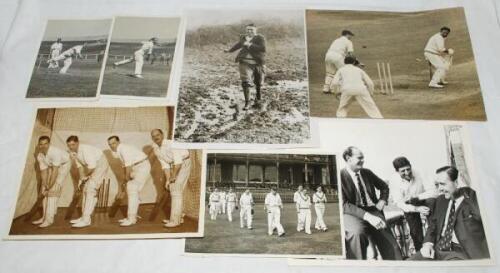 England Test, County, University teams and players 1900s-1960s. A mixed selection of approx. fifty original mono press photographs with the odd restrike and candid photograph featuring England Test, County and some representative cricket. Images depict te