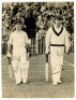 Kenneth Cranston. Lancashire &amp; England 1947-1948. Original mono press photograph of Cranston and Godfrey Evans walking out to bat for England against South Africa at Old Trafford in July 1947. This was Cranston's first Test match. Nicely signed in ink