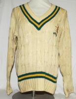 Tim Robinson. Nottinghamshire &amp; England 1978-1999. Woollen long sleeve sweater by Luke Eyres of Cambridge with Nottinghamshire colours to waist and neck, stag emblem to chest. 'T. Robinson' inscribed to label. The sweater issued to and worn by Robinso