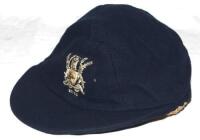 Harold James Butler. Nottinghamshire &amp; England 1933-1954. Nottinghamshire navy blue cloth cricket cap with raised embroidered emblem of the Nottinghamshire crest to front with 'Notts' below. The cap made by Willis Walker of Keighley and previously sol