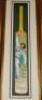 'Procter'. Full size cricket bat featuring a hand painted portrait by 'du Preez' of Procter in bowling action to face of bat and extending to one edge. Boldly signed in full to the face by Procter. Artist's signature to edge. Mounted in display case. Som