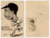 Alfred Louis 'Alf' Valentine. Jamaica &amp; West Indies 1949-1965. Original pen and ink caricature of Valentine by Mickey Durling, dated 1950, and date stamped to verso, 24th June 1950. 5&quot;x8&quot;. Crease to one corner, minor soiling, otherwise in ve