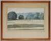 'The Cricket Match (Lustleigh Devon)'. P.A.[?] Shreeve. Attractive original watercolour of a scene of a cricket match in progress in a parkland setting, hills in the background. Signed by the artist, and to label to backboard. Approx 14.5&quot;x10&quot;. 