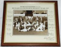 Worcestershire C.C.C. Four modern framed and glazed prints and photographs relating to Worcestershire cricket. Includes a sepia photograph of the Worcestershire team dressed in a variety of blazers, some wearing caps, posed casually as in old cricket team