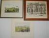 Early cricket engravings. Three early prints, of which two are hand coloured, 'Cricketing (Lord's Cricket Ground, St. John's Wood, Match of the Gentlemen &amp; Players)', and 'International Cricket Match at Kennington Oval', both depicting general views o