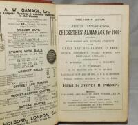 Wisden Cricketers' Almanack 1902. 39th edition. Bound in red boards, lacking original paper wrappers, with gilt titles to spine. Some wear to boards otherwise in good condition. Book plate of George Henry Wood to inside front board - cricket