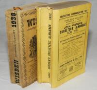 Wisden Cricketers' Almanack 1937 and 1938. 74th &amp; 75th edition. Original paper wrappers. The 1937 edition although in good to very good condition has a very exaggerated bow to the spine and the 1938 edition with lesser bowing to spine has soiled and w