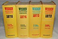 Wisden Cricketers' Almanack 1972 to 1975. Original hardbacks with dustwrapper. Odd faults, the 1972 edition appears to be ex-libris, nicks to odd dustwrapper otherwise in good condition - cricket