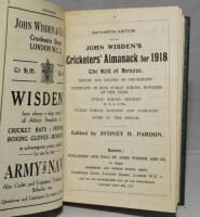 Wisden Cricketers' Almanack 1918. 55th edition. Bound in green boards, lacking original wrappers, titles in gilt to spine. Very good condition. Rare war-time edition - cricket