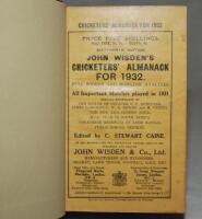 Wisden Cricketers' Almanack 1932. 69th edition. Bound in dark brown boards, with original wrappers, titles in gilt to spine. Minor soiling to wrappers, slight staining to page block edge otherwise in good/very good condition - cricket