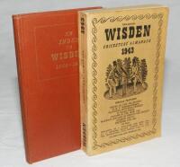 Wisden Cricketers' Almanack 1943. 80th edition. Original limp cloth covers. Only 5600 paper copies printed in this war year. Slight age toning to spine paper otherwise in good/very good condition. Rare war-time edition. Sold with a hardback edition of 'An